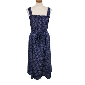 Outerknown Small Isla Dress Rai Blue White‎ 100% Organic Cotton Maxi Pockets